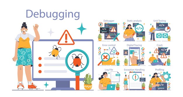 Software testing set code testing and debugging it specialist searching for bugs using functional