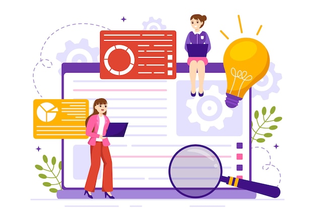 software testing vector illustration with application programming and coding in hand drawn templates
