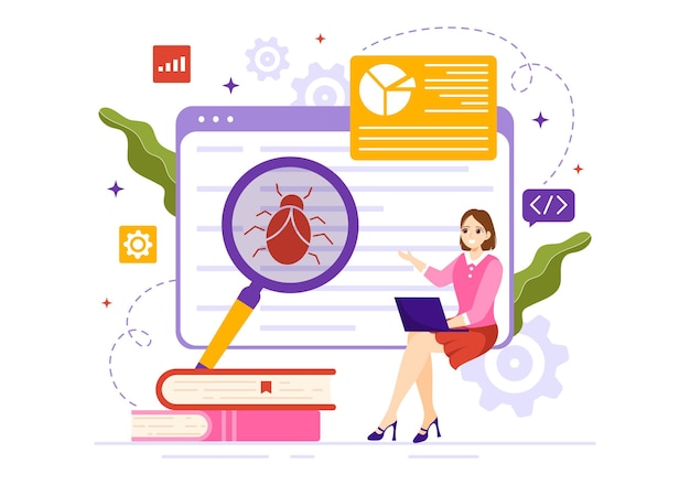 software testing vector illustration with application programming and coding in hand drawn templates