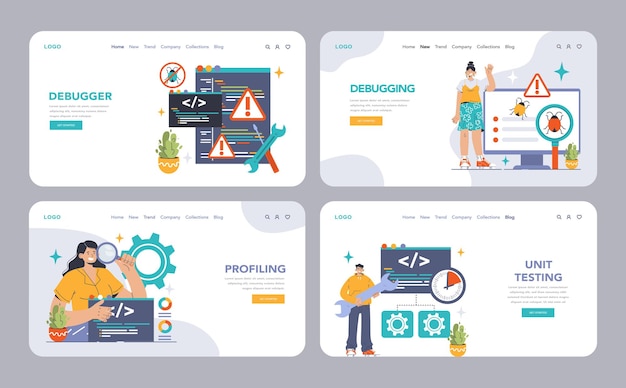 Software testing web banner or landing page set code testing and debugging it specialist searching