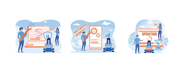 software update people for mobile app design software update concept can be used for landing page software update or operating system set flat vector modern illustration