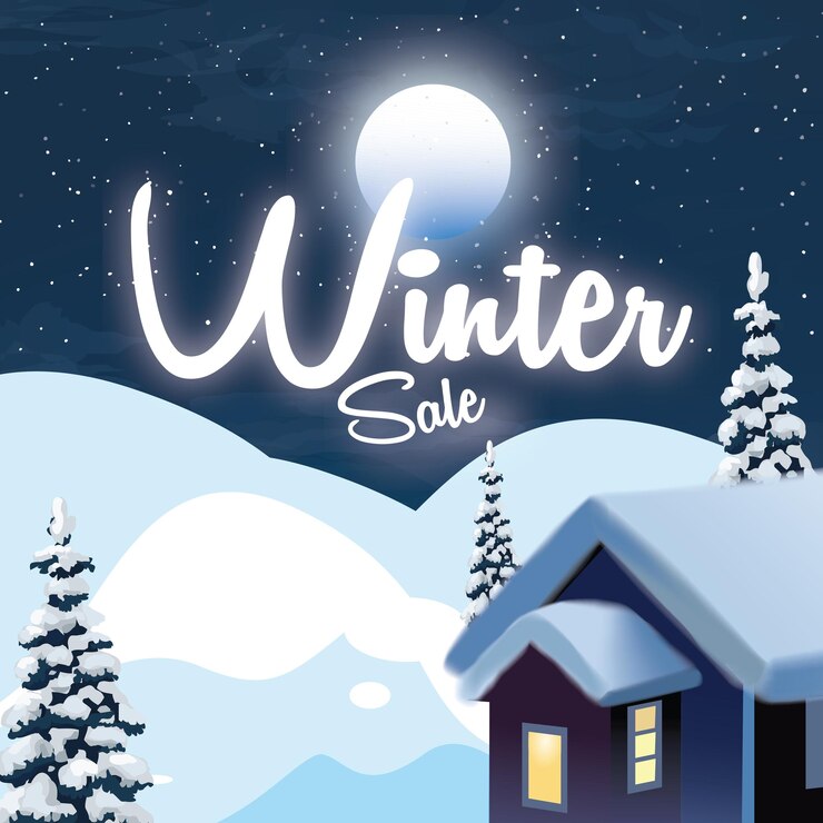 Vector soical media winter post, instagram post, snowfall template.