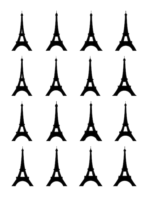 solid black vector silhouette set of the eiffel tower