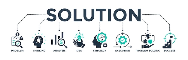 Solution banner icon concept with icons for problem solving