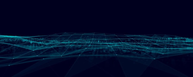 Sóng trừu tượng tương lai với các chấm chuyển động: Dòng chảy hạt Vector minh họa công nghệ mạng