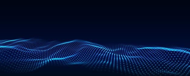 Sóng trừu tượng tương lai với các chấm chuyển động: Dòng chảy hạt Vector minh họa công nghệ mạng