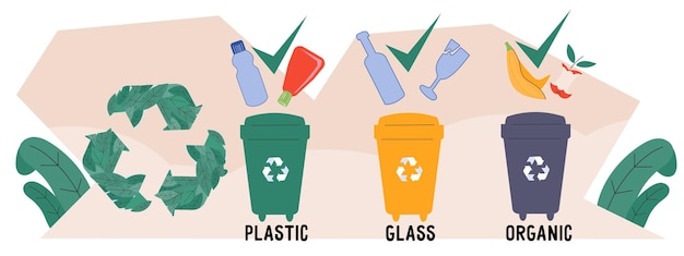 Sorting garbage for recycle and reduce wastes concept with trash cans vector