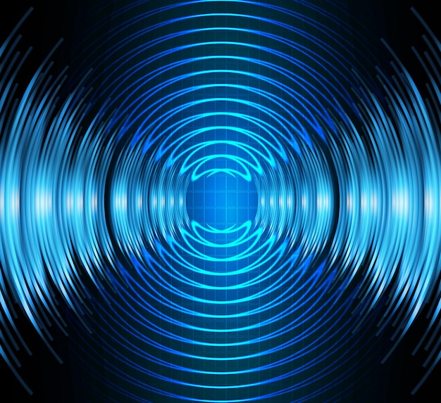 Sound waves oscillating dark blue light, water wave