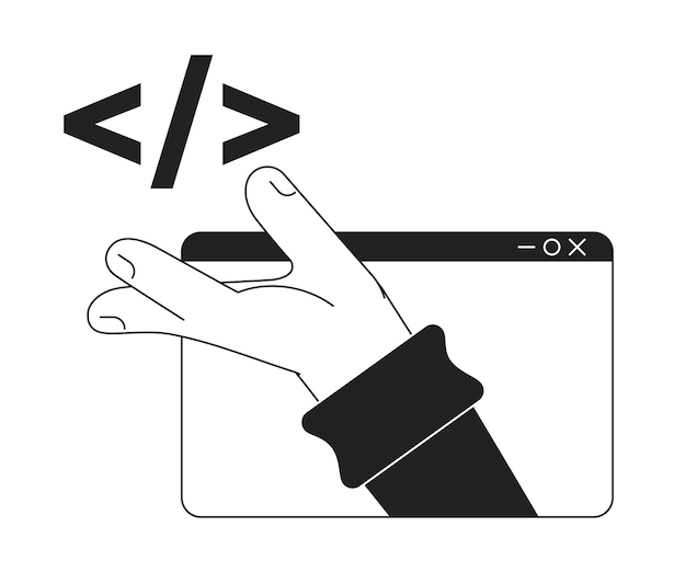 Source code of website black and white concept vector spot illustration
