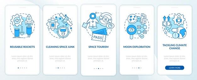 Space technologies blue onboarding mobile app screen