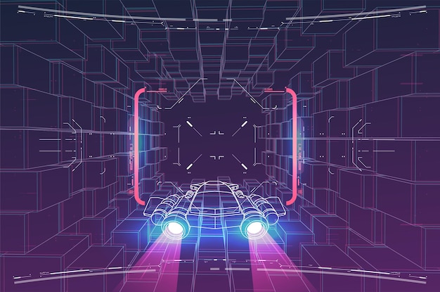Spacecraft futuristic HUD panel HUD target aims on radar screen game dashboard and UI panel controls