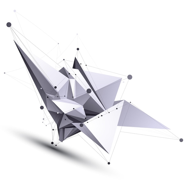 Spatial vector contrast digital object, cybernetic dimensional technology element with wireframe.