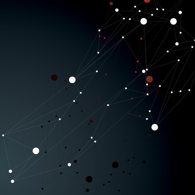Spatial vector monochrome digital object, 3d technology figure with geometric elements and black wireframe.
