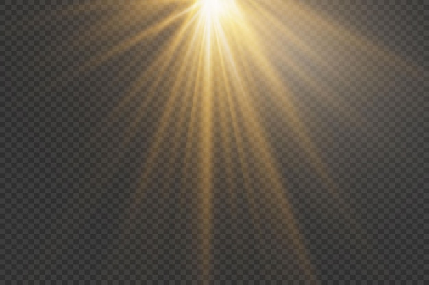 Special lens flare effect Golden glowing rays of light On a transparent background