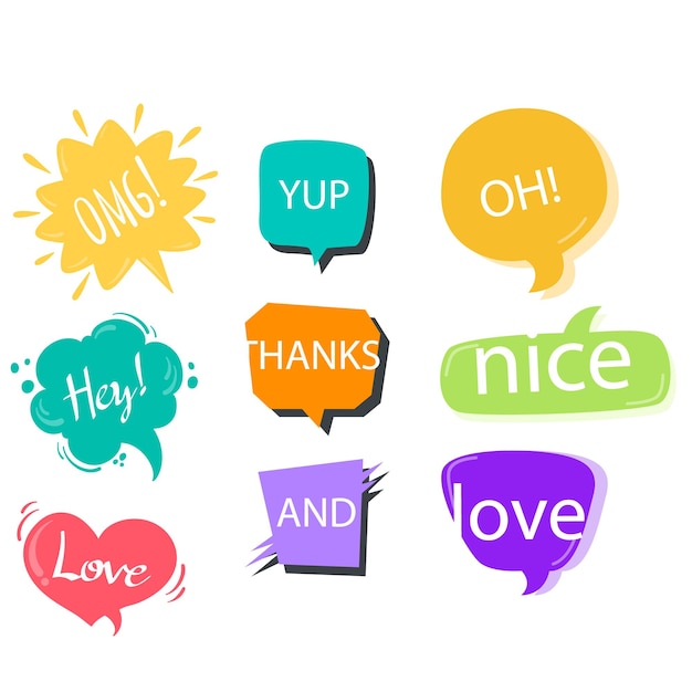 Speech Bubbles Short Phrases Great Message Thank You Bye Ok Omg Wow Xoxo Oh Nope Hello N