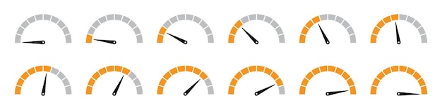 speedometer infographics in orange color speedometer loading and progress collection