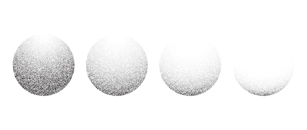 Spheres set with textured gradient Black dotted circles collection Stippled round elements pack