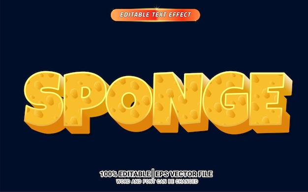 Sponge 3d realistic text effect editable template design typography funny food vector
