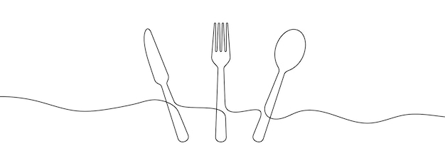 spoon fork and knife linear icon one continuous line drawing background