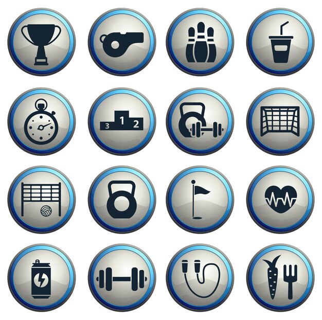 Sport dark icons on gray round buttons