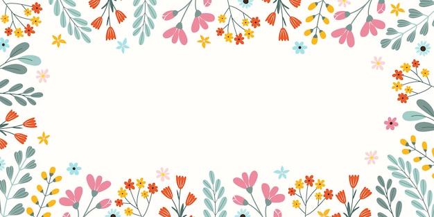 Spring or summer horizontal botanical frame with empty place for typography in flat vector style