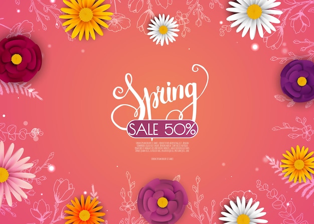 Spring sale background with flowers Banner perfect for promotions magazines advertising web sites Vector illustration