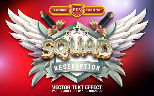 Squad emblem or 3d game logo with editable text effect
