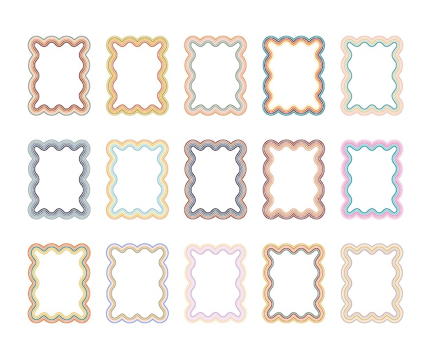 square retro frames with colorful wavy lines