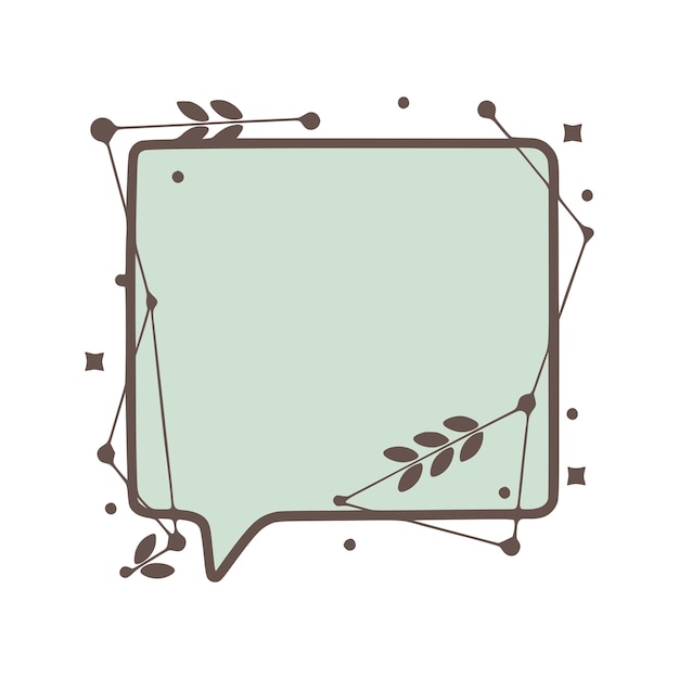 Square Speech bubble nature geometric frames with leaves made from lines and dots in hand drawn style