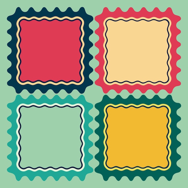 Square Wavy Frames with Scallop Edges Funky Groovy Zig Zag and Wiggly Borders