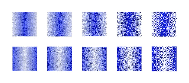 Squares with different resolution of bitmap dither gradient vector set on white