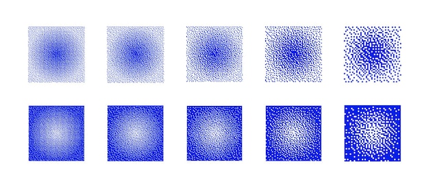 Squares with different resolution of bitmap radial gradient vector set on white