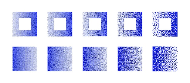 Squares with various resolution of bitmap dither gradient vector set on white
