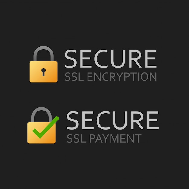 SSL secure certificate  or safe encrypted payment  symbol   on  dark background