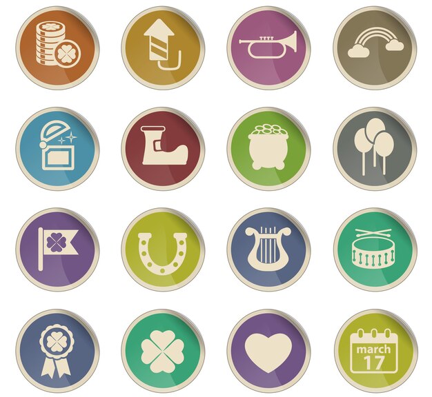 St patricks day vector icons in the form of round paper labels