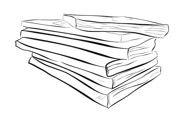 stack of book simple hand draw sketch vector at white background