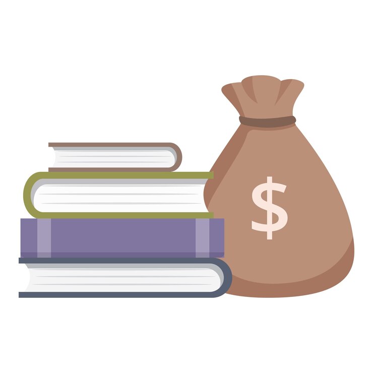 Vector stack of books and money bag symbolizing education investment