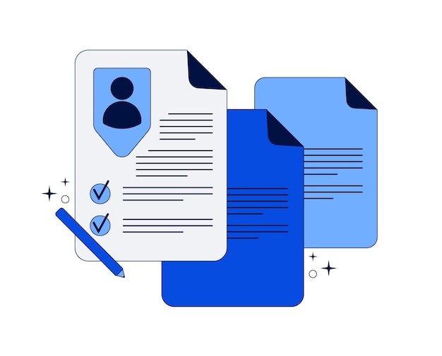 Stack of office documents resume Other documents cover letters Vector illustration