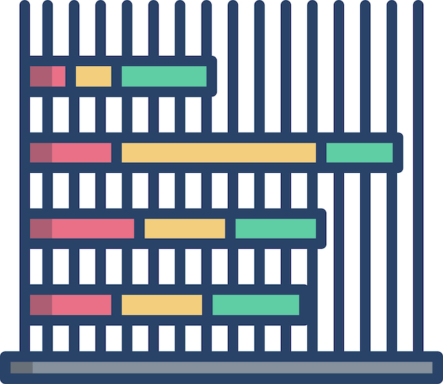 Stacked bar graphsolid linear color vector illustration