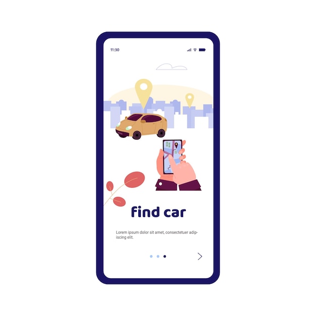 Start page for car sharing online service cartoon vector illustration