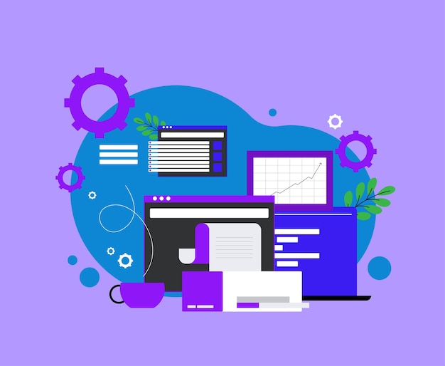 start your business landing flat design colored vector illustration