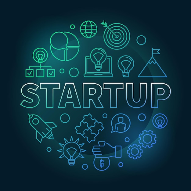 Startup round vector colored illustration or banner on dark background