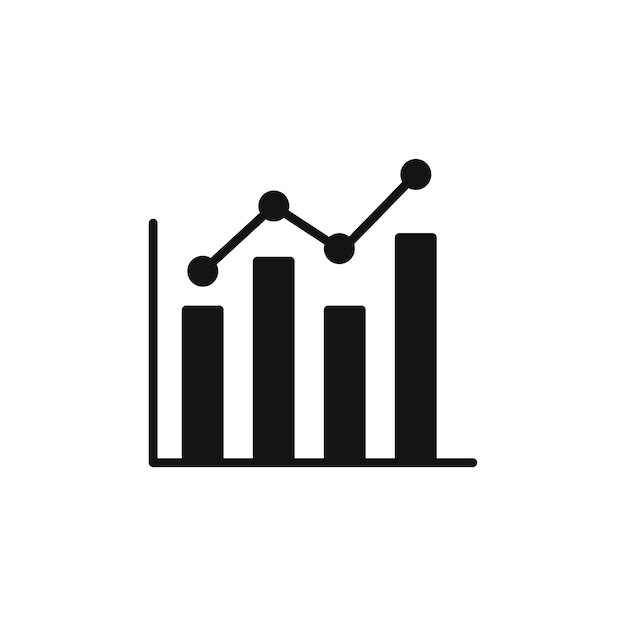 Stats icon set economy statistic line bar vector symbol market forecast increase chart sign estimate profit analysis pictogram higher growth trend sign in black filled and outlined style