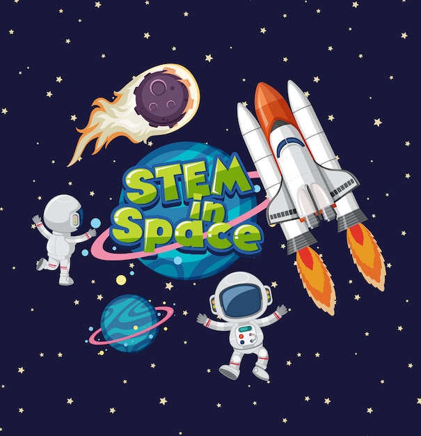 Stem in space logo on saturn in the space background