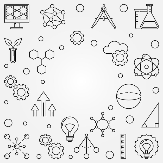 STEM square frame Vector education outline illustration