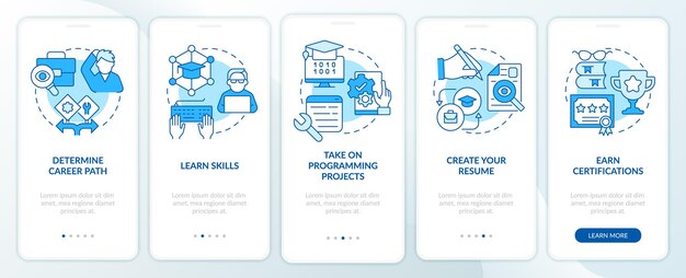 steps to become software engineer blue onboarding mobile app screen