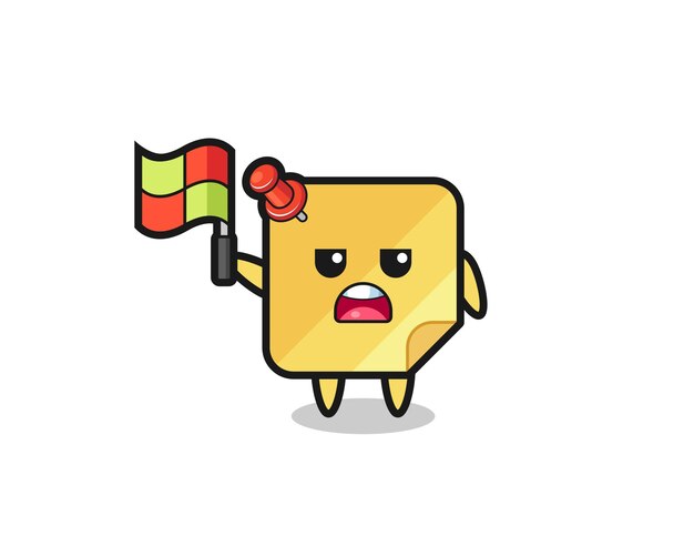 Sticky notes character as line judge putting the flag up