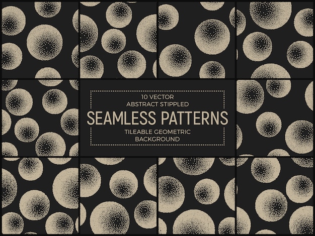 stippled abstract seamless patterns set