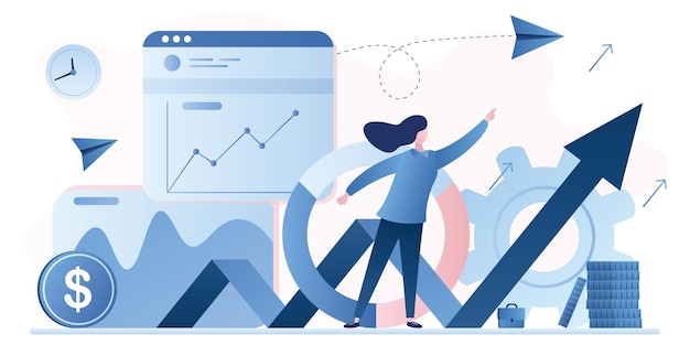 Stock market analysis Business analyst beauty businesswoman Financial Literacy background vector