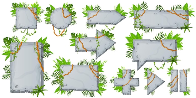Stone Board set. Stone banner elements for game and web in cartoon style.